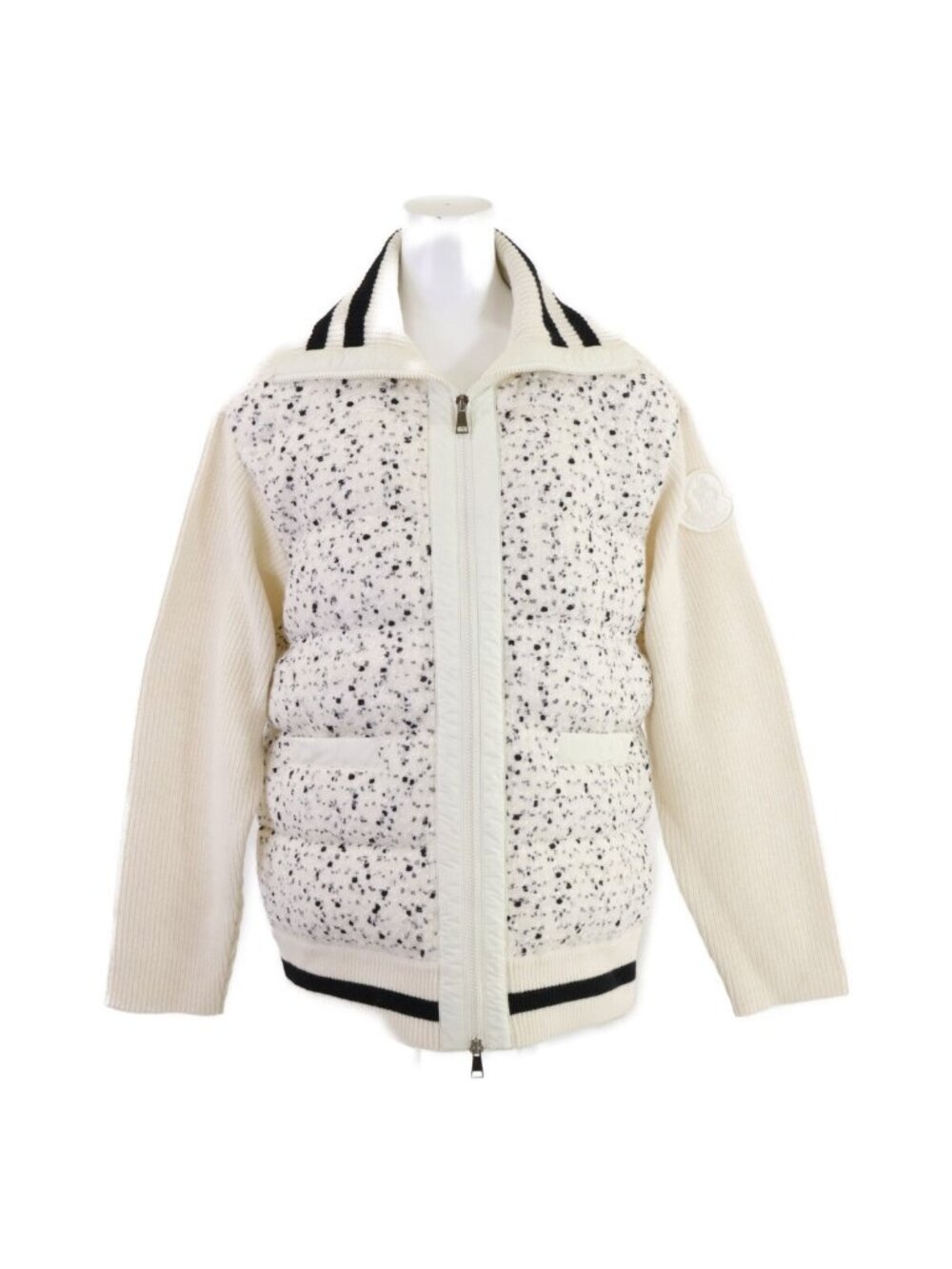 Moncler 23 Made Cardigan Tricot Tweed Knit Contrast Down Jacket
